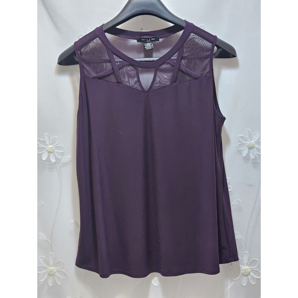 Adele & May Womens 2X Purple Blouse Sleeveless Sheer Mesh Dark Romantic Summer